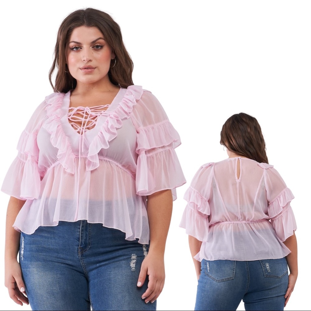 BOGO Sheer Ruffles Blouse // Plus Size // NWT